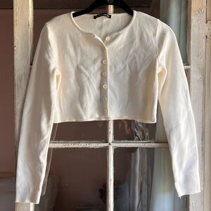 Brandy Melville Cream Knit Cropped Long Sleeve Cotton Cardigan